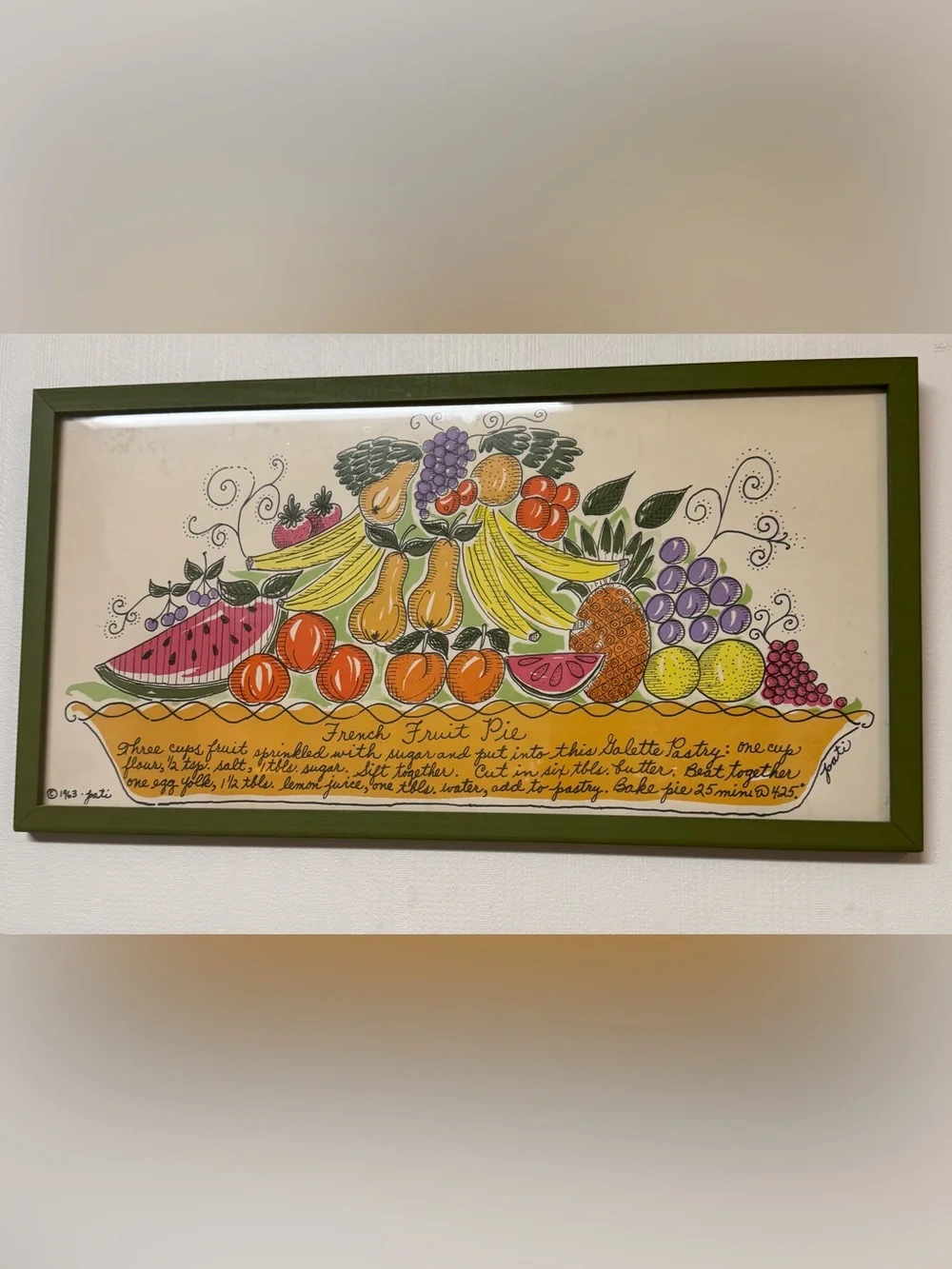 Set of 6 Vintage-Style Framed Kitchen Prints - by Jacque.  9”x17” approx.